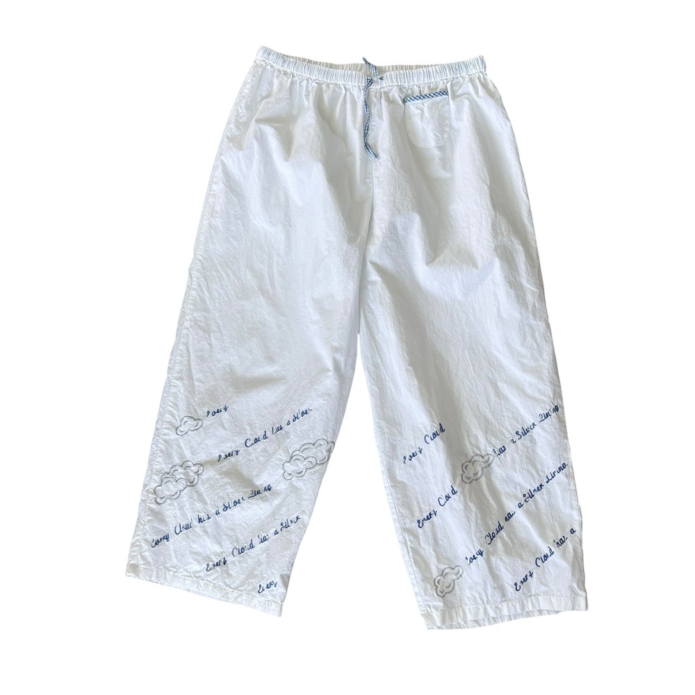 Mixit White Cotton Cloud Embroidery Capri Cropped Pajama Pants M Cottagecore